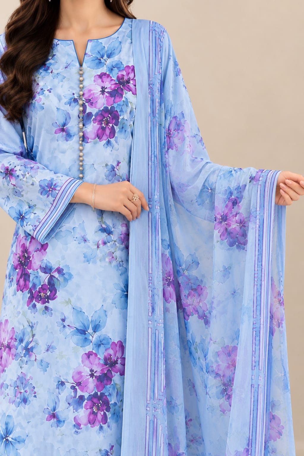 Digital Printed 3 piece Swiss Lawn Suit