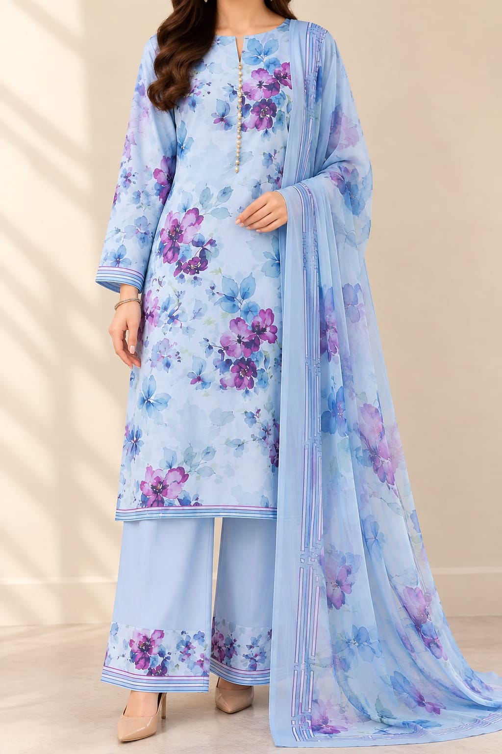 Digital Printed 3 piece Swiss Lawn Suit