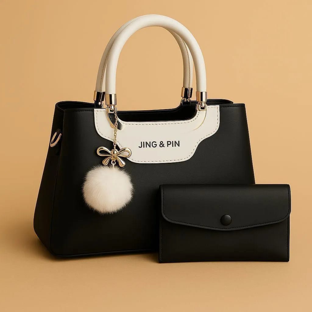 Maroon Black Handbag Set