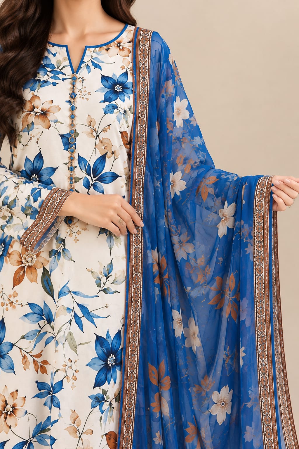 Digital Printed 3 piece Swiss Lawn Suit