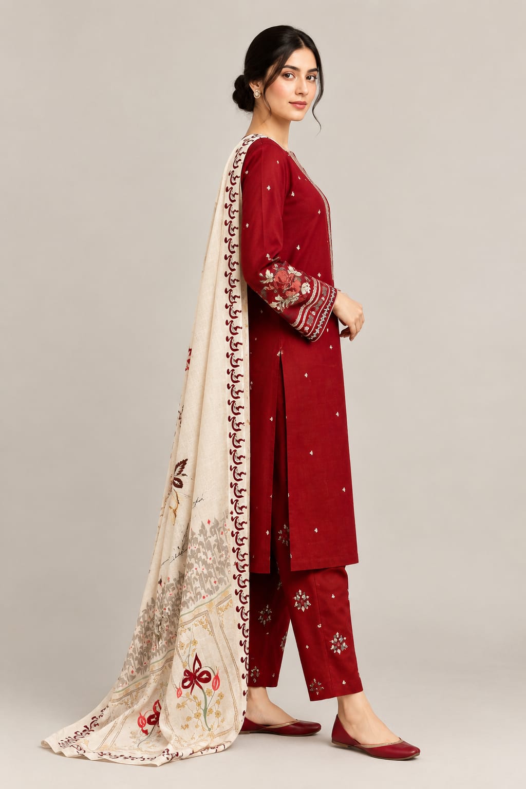 3 pcs Women's Unstitched Embroidered Suit
