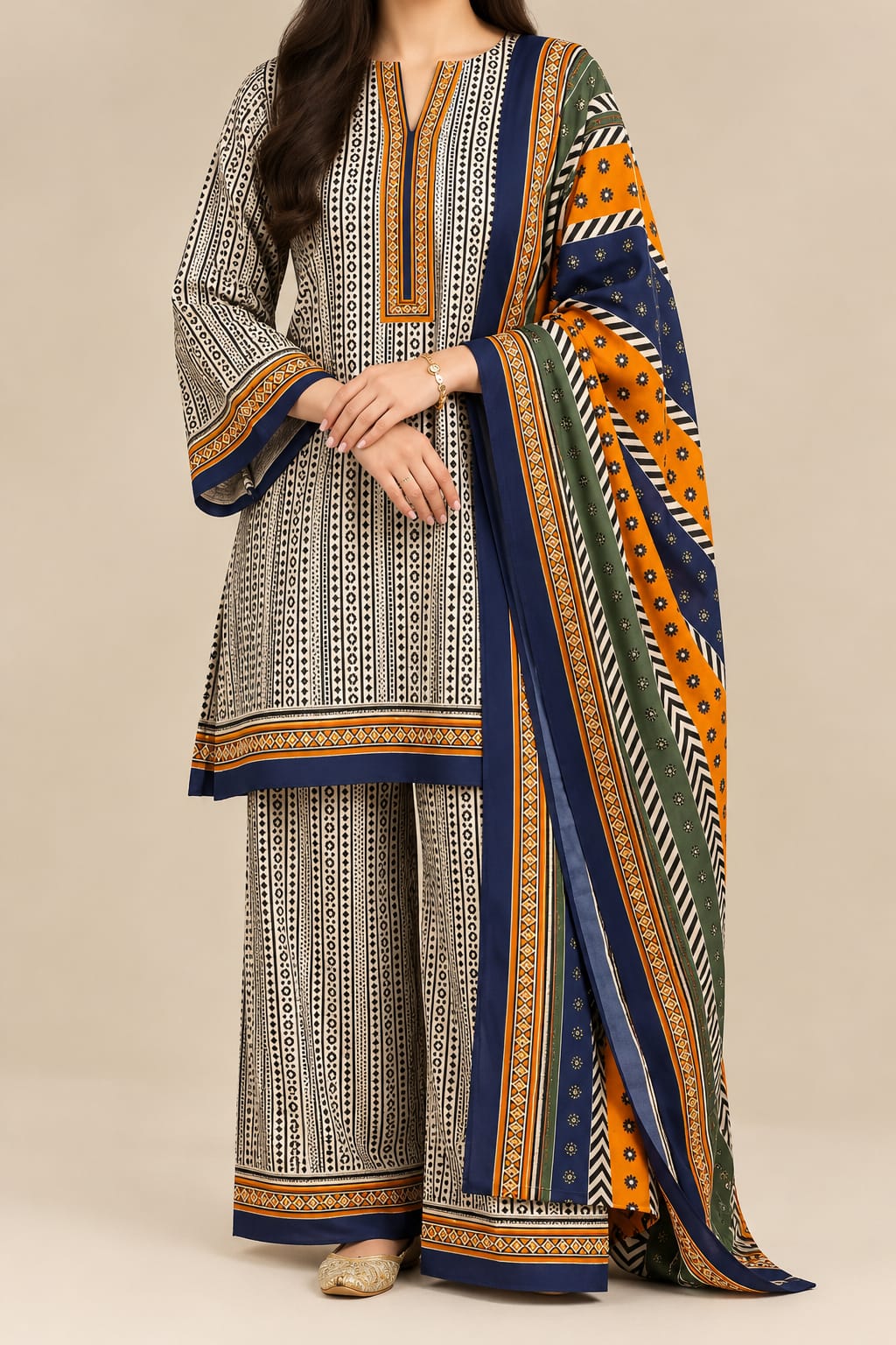 3 pcs Women's Stitched Lawn Printed Suit