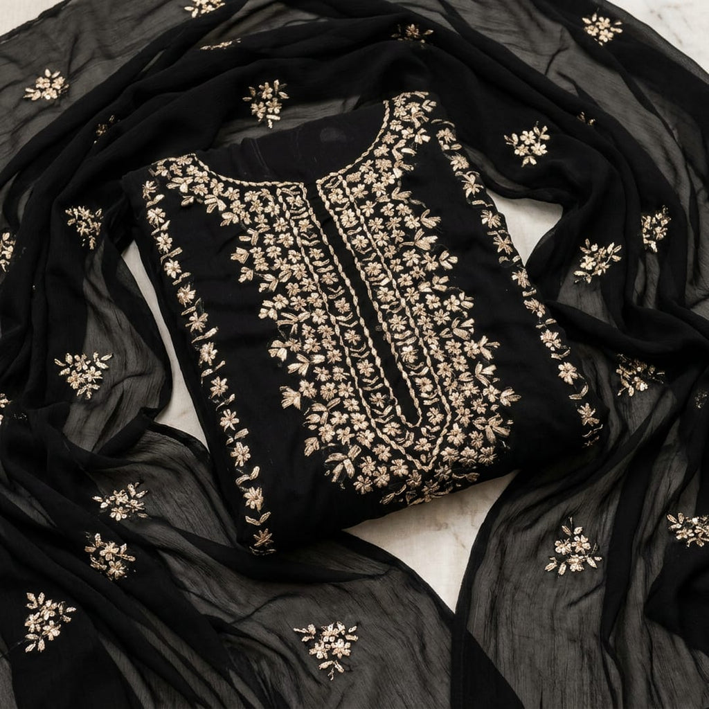 Black Hand Embroidered Chiffon Suit