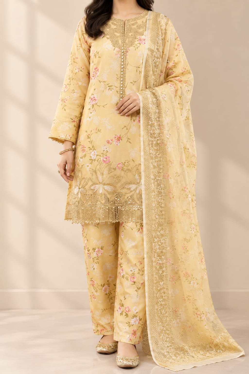 Pakistani Embroidered Khadar Suit with dupata