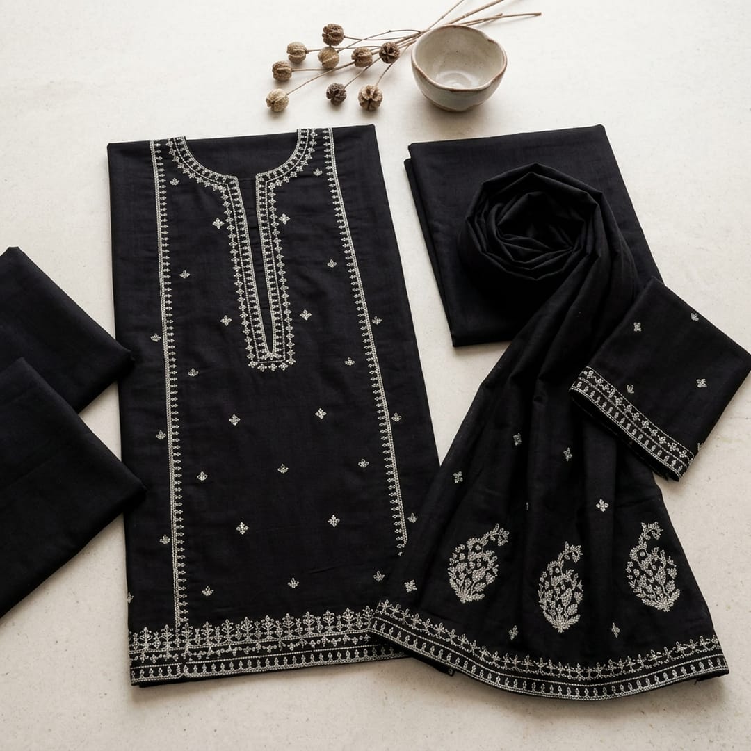Black Embroidered 2-piece Women's Suit