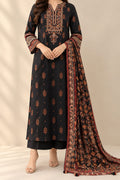 Black Printed Linen 3 piece Suit for Women