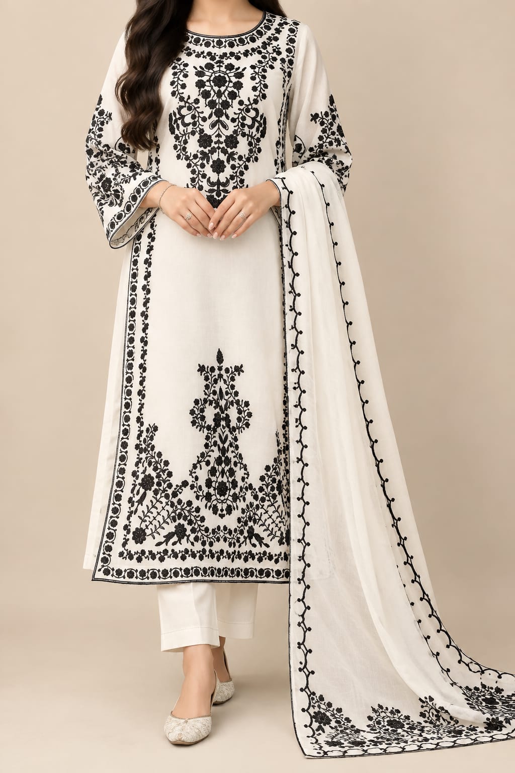 Black Embroidered Organza 3pcs Suit