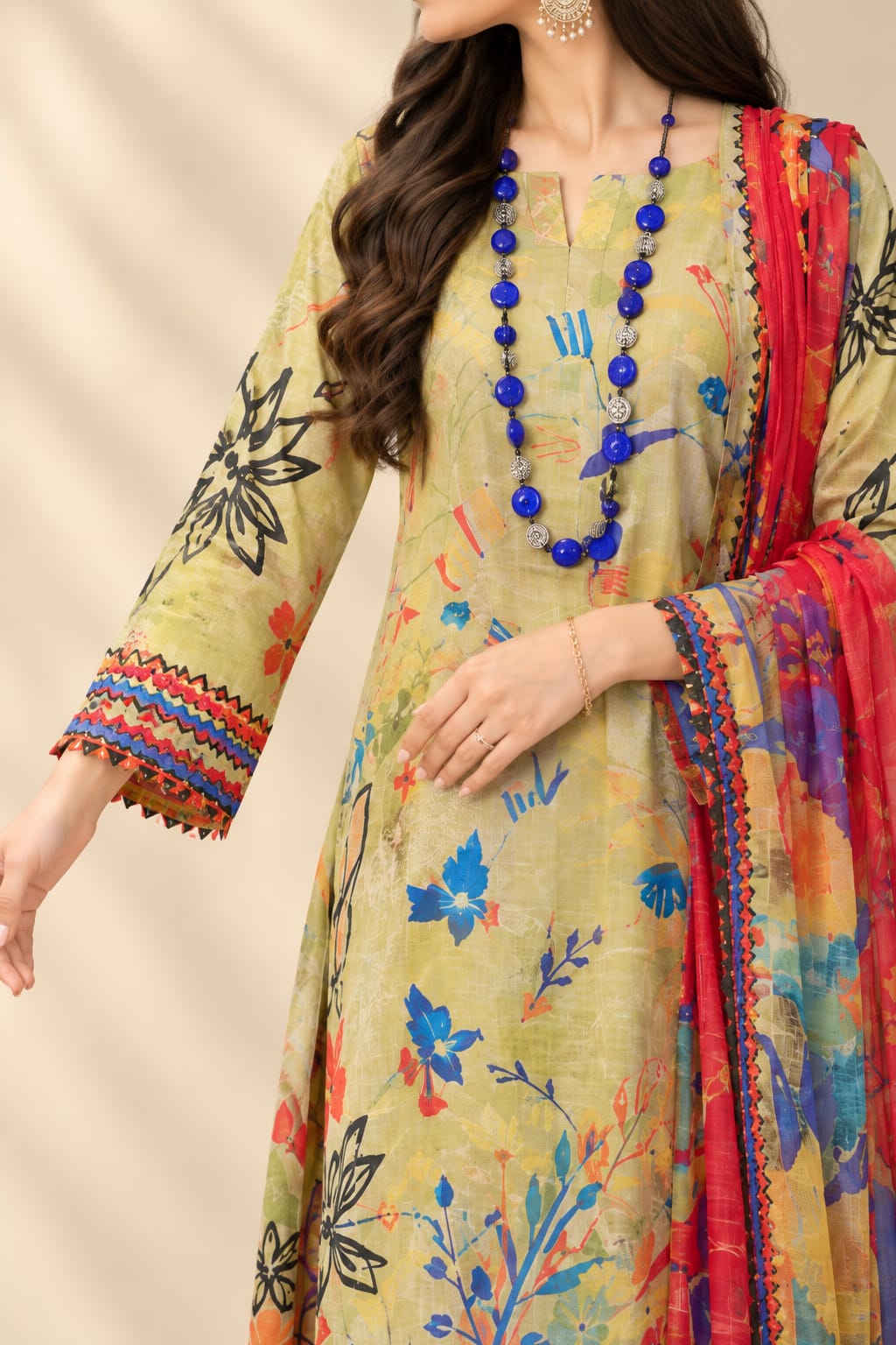 Unstitched 3 piece Digital Lawn Suit