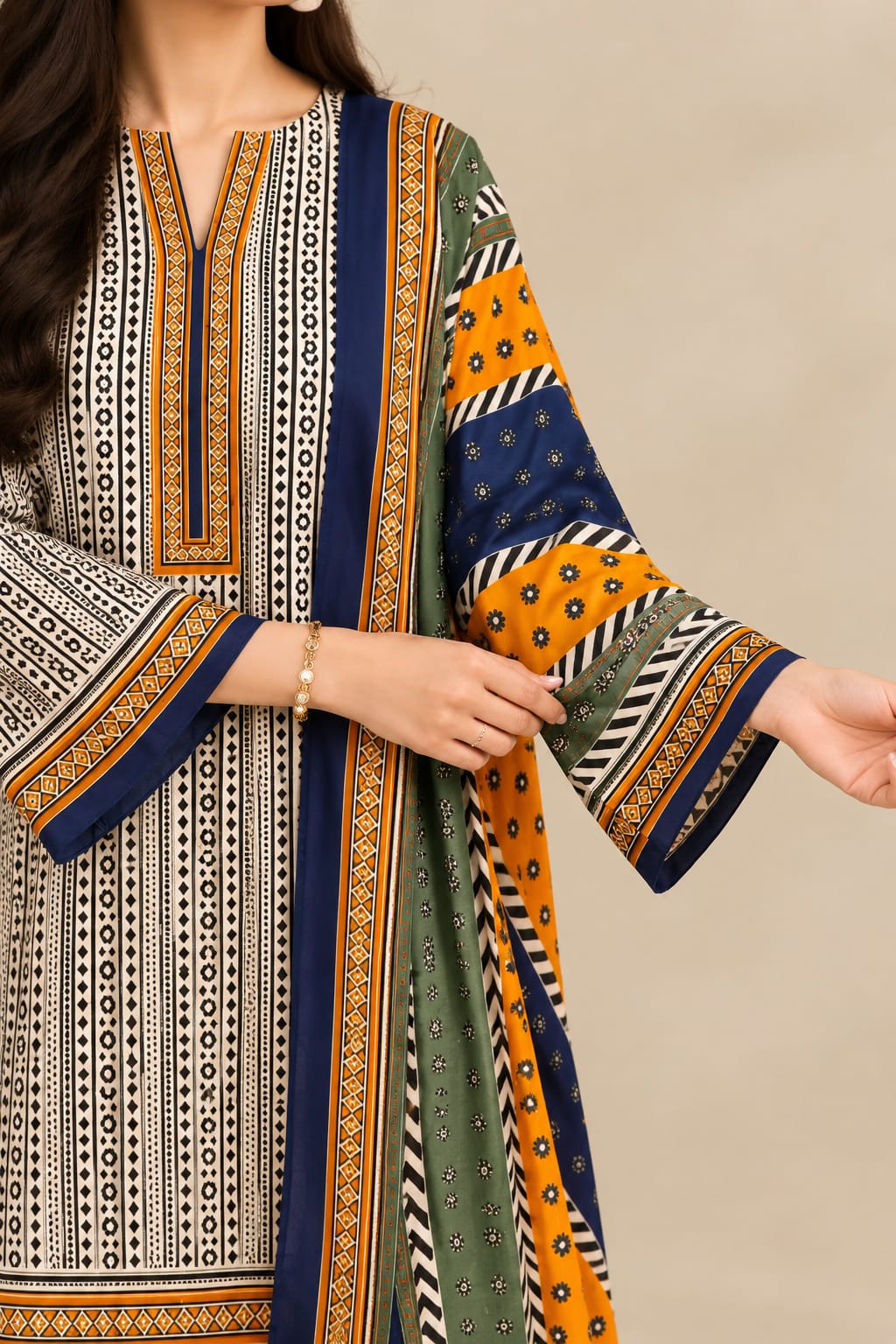 3 pcs Women's Stitched Lawn Printed Suit