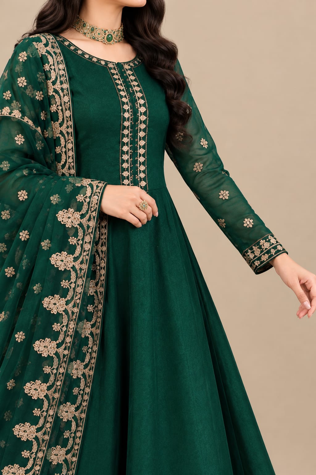 Border Shahi Embroidery Green 3pcs Set