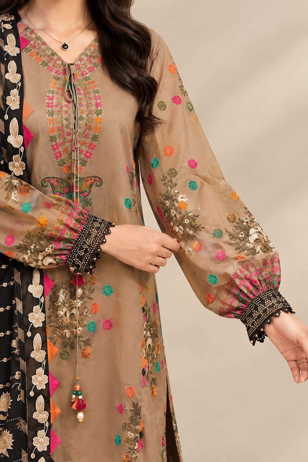 Brown Printed 3 pcs Women Suit Khadar Unstitched