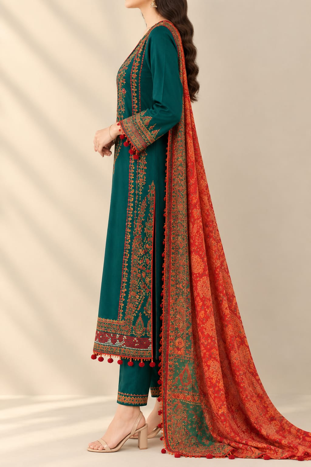 3 pcs Women's Unstitched Embroidered Suit