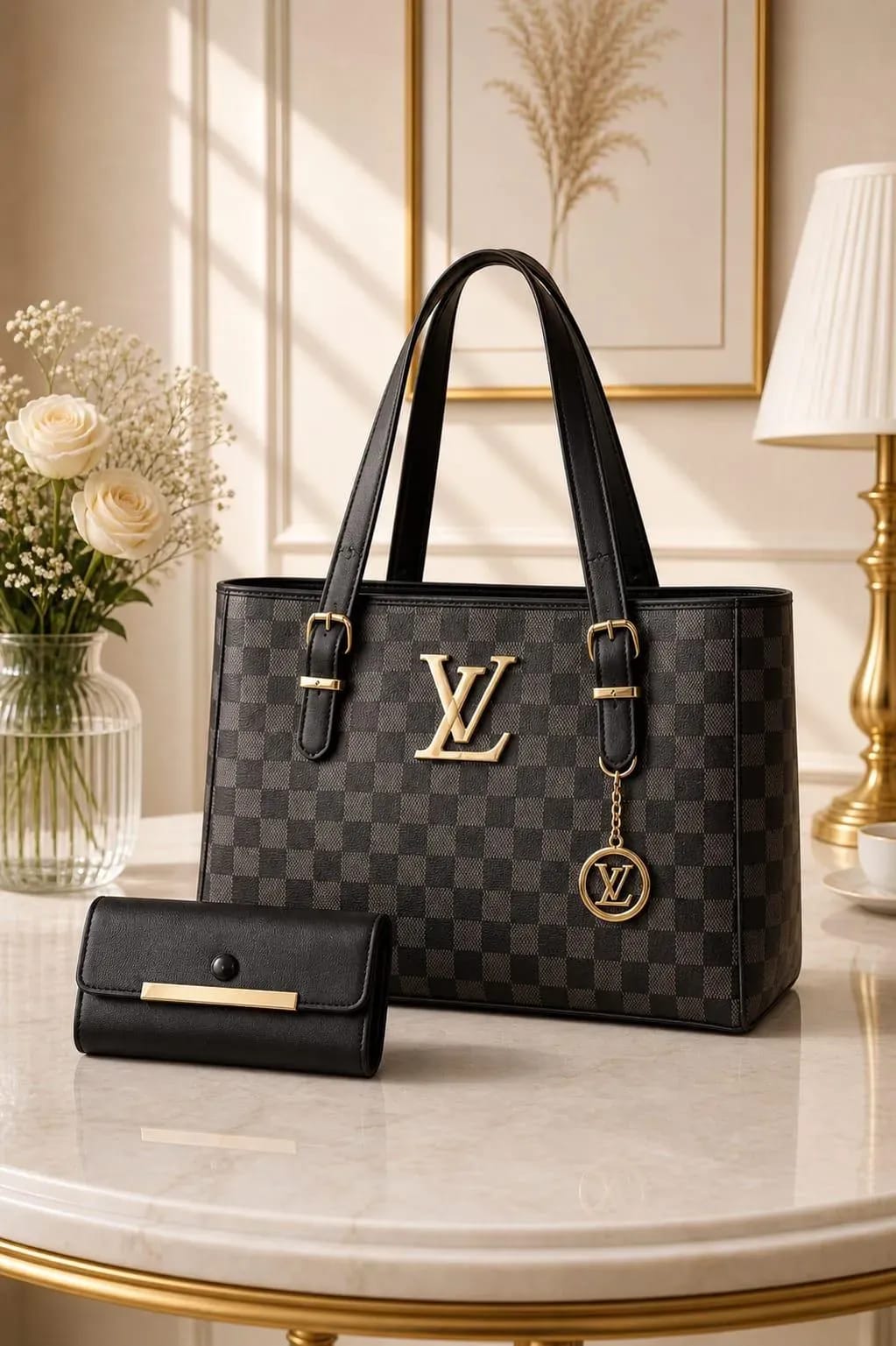 Black Leather Shoulder Bag 3cm Plain Design