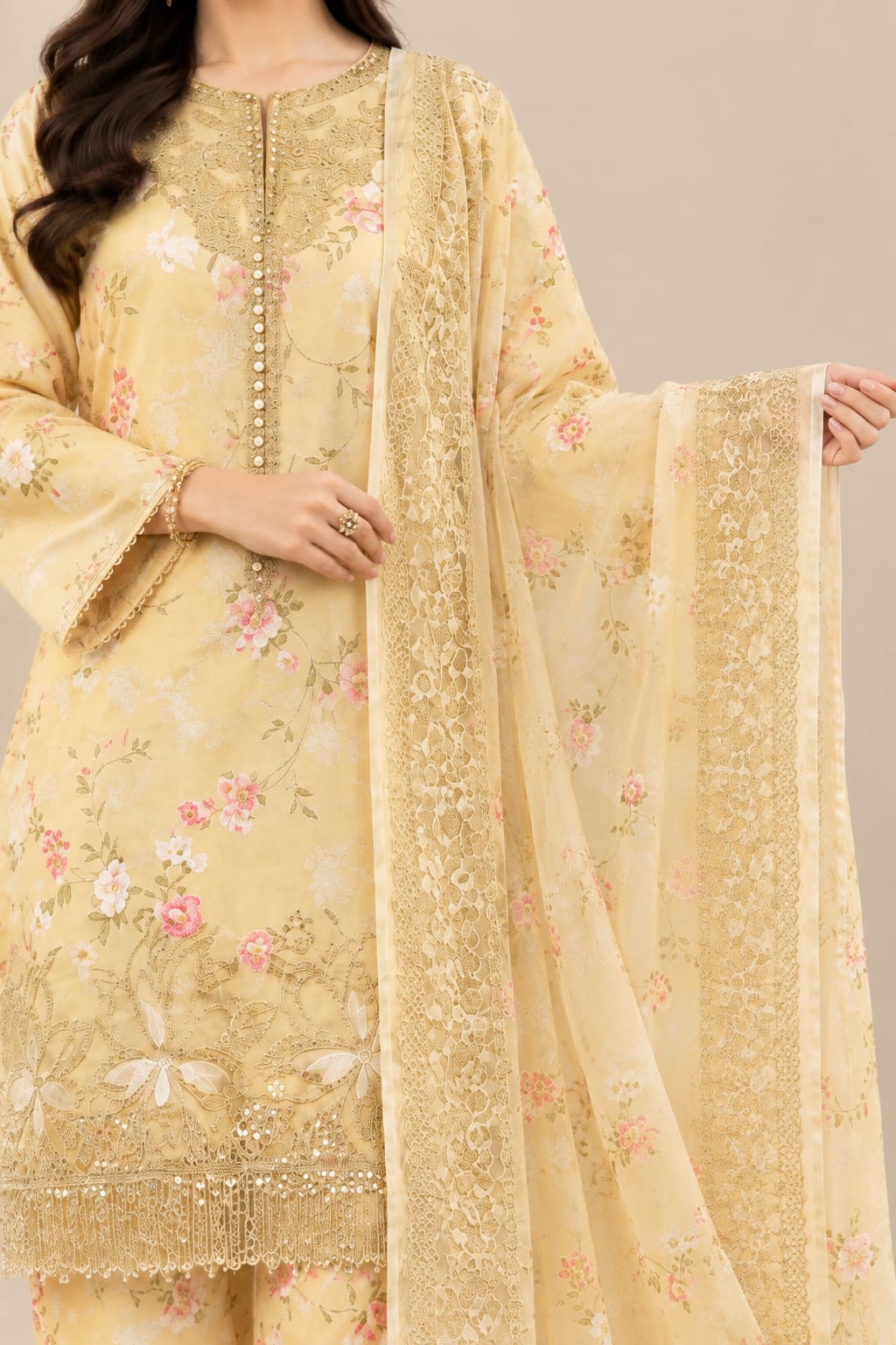 Pakistani Embroidered Khadar Suit with dupata