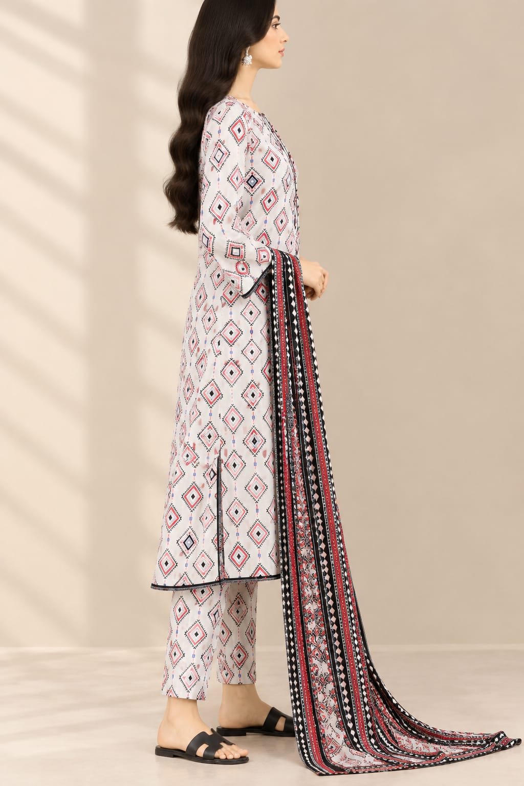 3 pcs Women Stitched Lawn Digital Print Suit