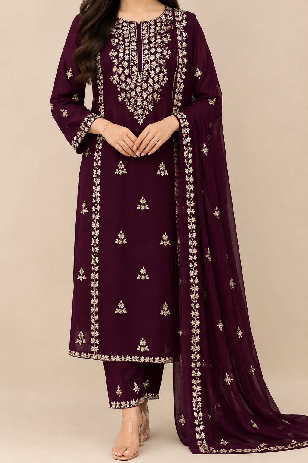 2pcs Women's Unstitched Gota Work Suit