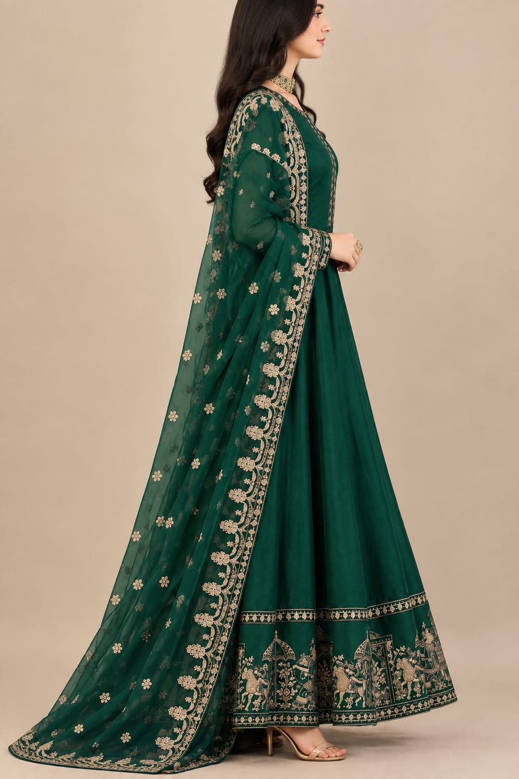 Border Shahi Embroidery Green 3pcs Set
