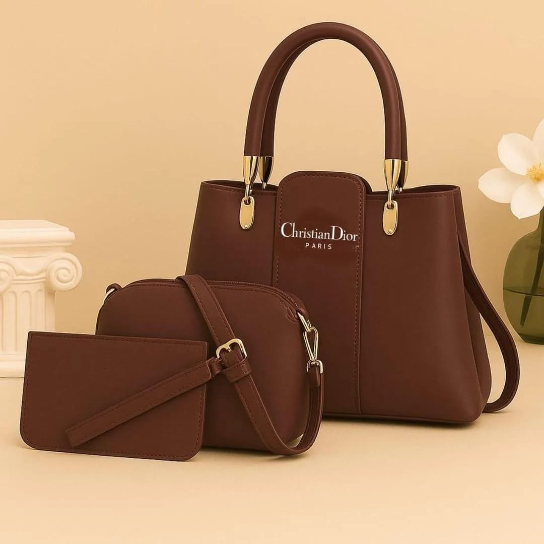 Brown Leather Handbag Set