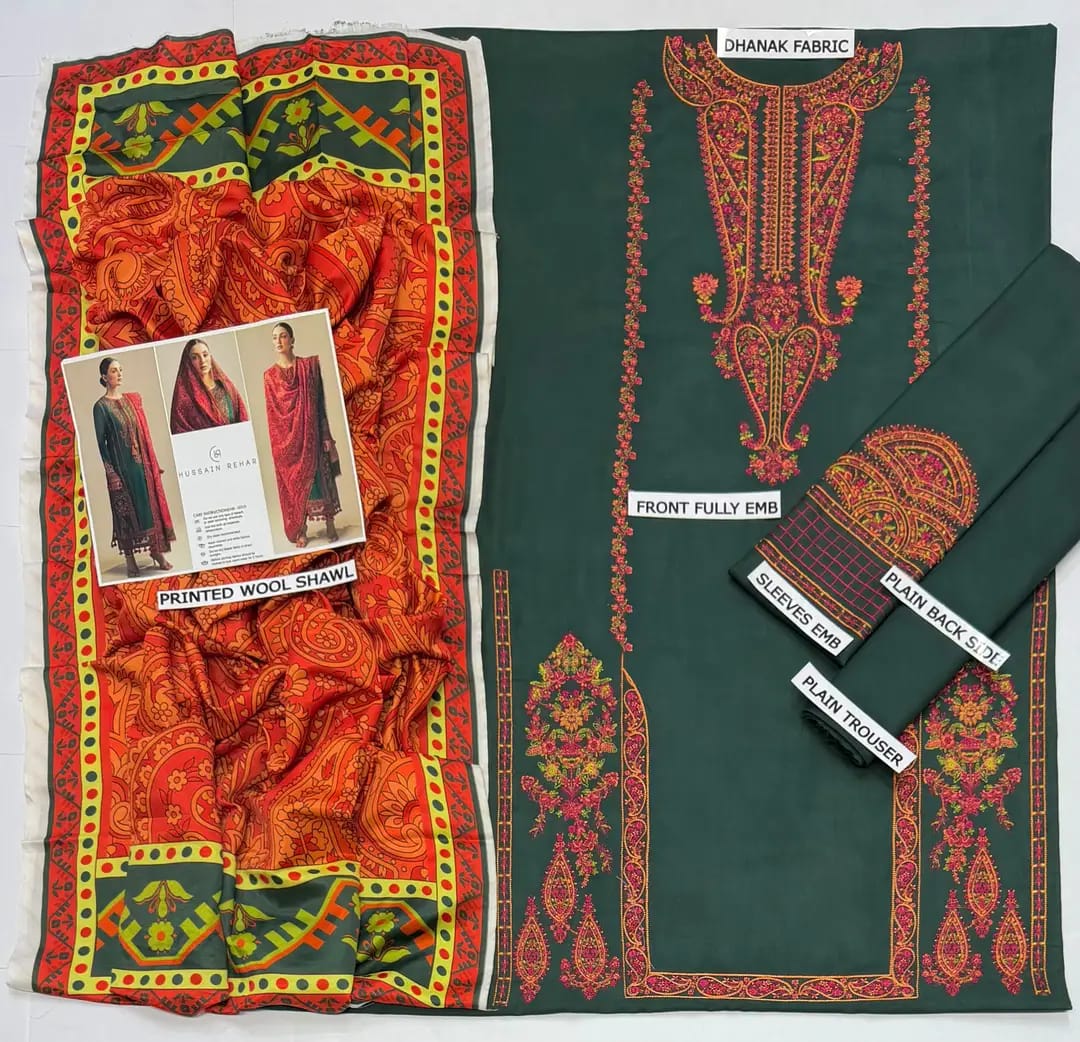 3 pcs Women's Unstitched Embroidered Suit