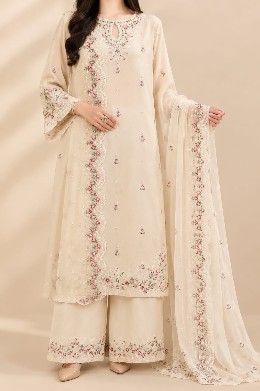 Women's Stitched Cotton Suit With Embroidery 3 pcs set