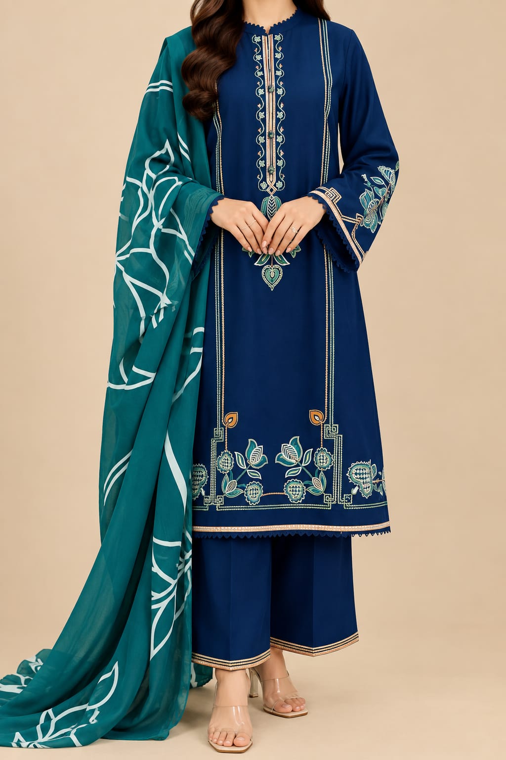 3 Piece Embroidered Lawn Suit Blue