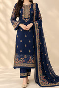 Navy Blue Organza 3 pcs Suit