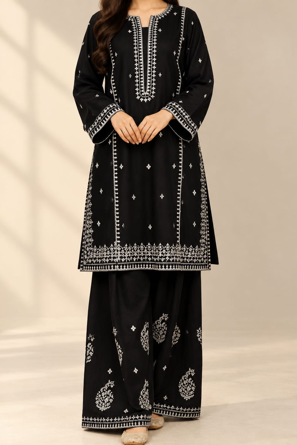 Black Embroidered 2-piece Women's Suit