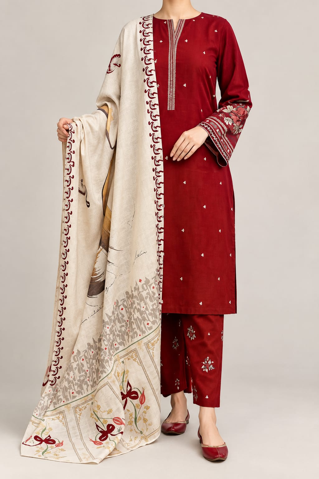 3 pcs Women's Unstitched Embroidered Suit