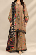 Brown Printed 3 pcs Women Suit Khadar Unstitched