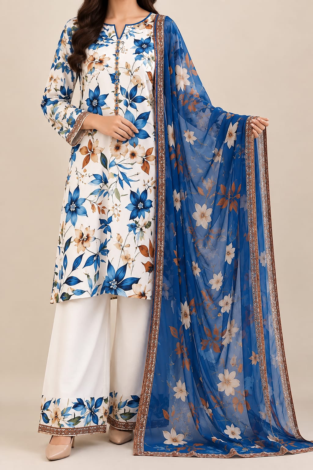 Digital Printed 3 piece Swiss Lawn Suit