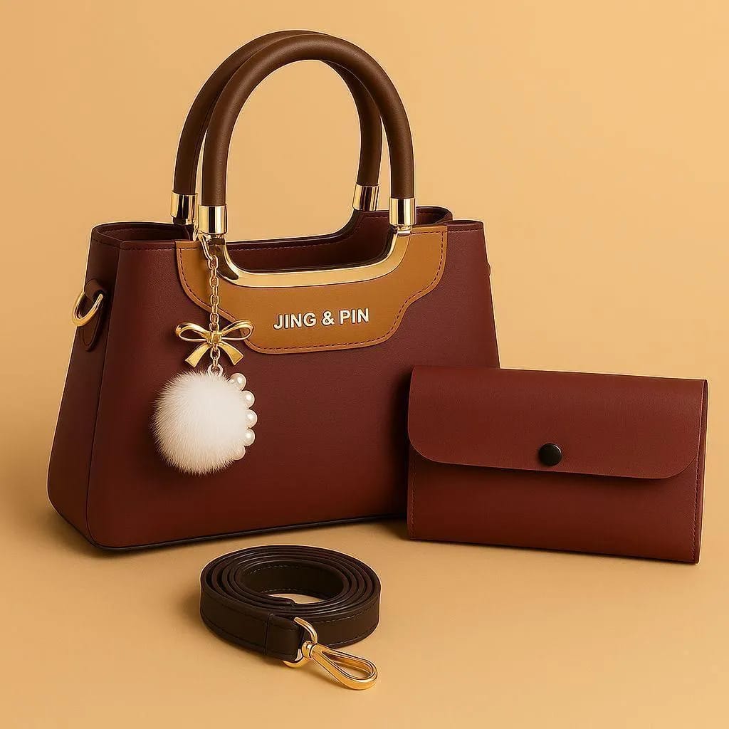 Maroon Black Handbag Set