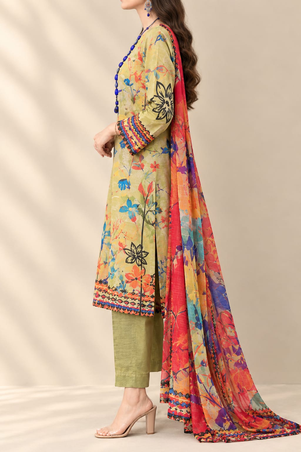 Unstitched 3 piece Digital Lawn Suit