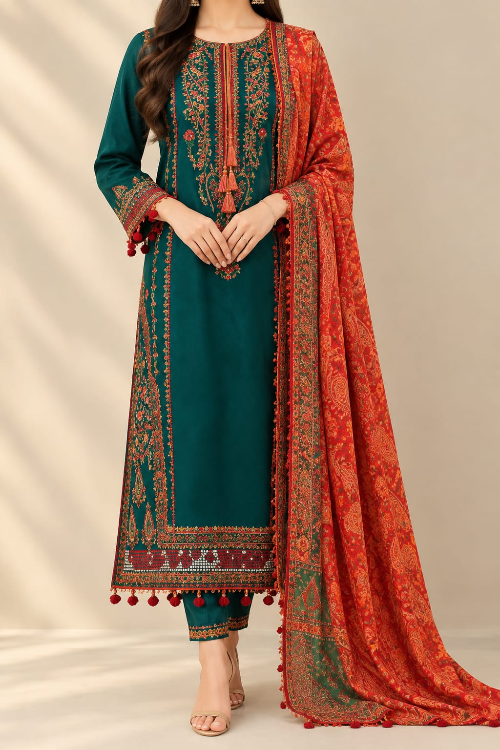 3 pcs Women's Unstitched Embroidered Suit