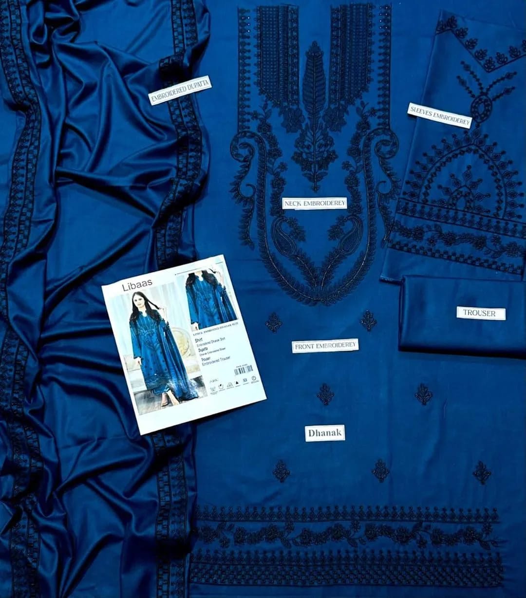 Blue Embroidered 3pcs Suit