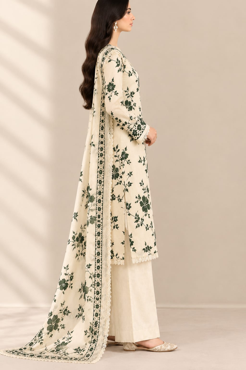 3 pcs Women's Unstitched Pinted Suit
