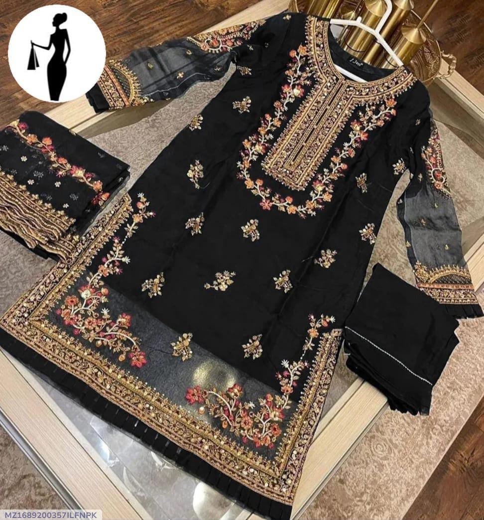 Black Embroidered 3pcs Suit