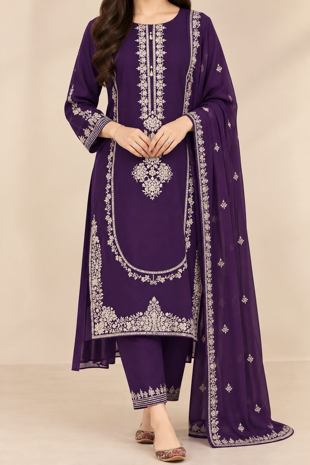 Purple Embroidered Lawn 2-pcs Suit