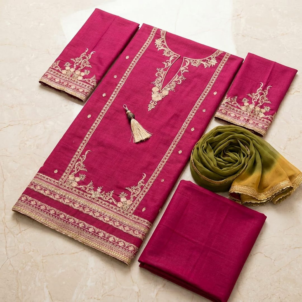 Pink Embroidered Lawn 3 pcs Anarkali set