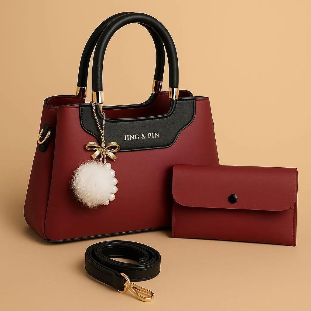 Maroon Black Handbag Set