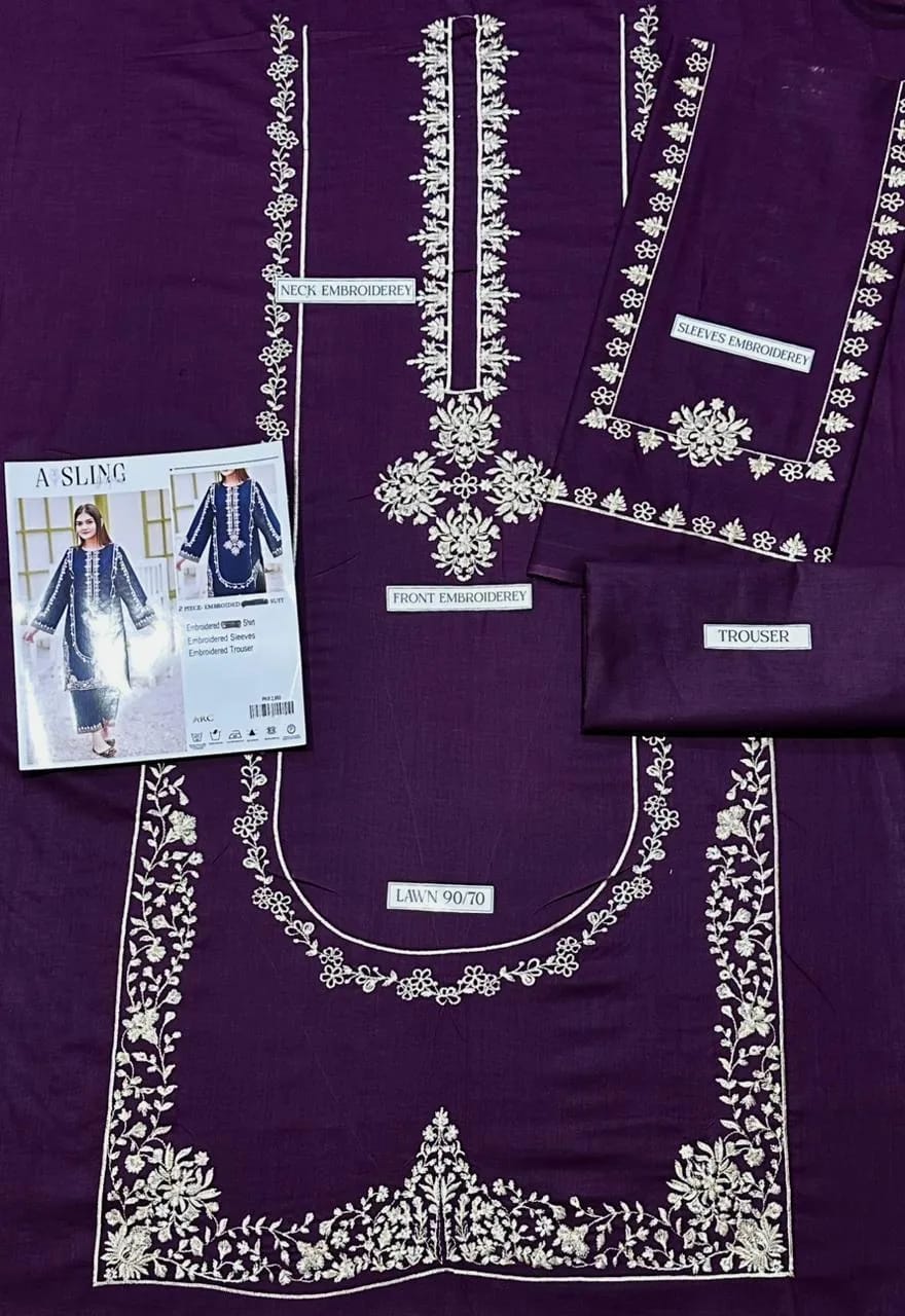Purple Embroidered Lawn 2-pcs Suit