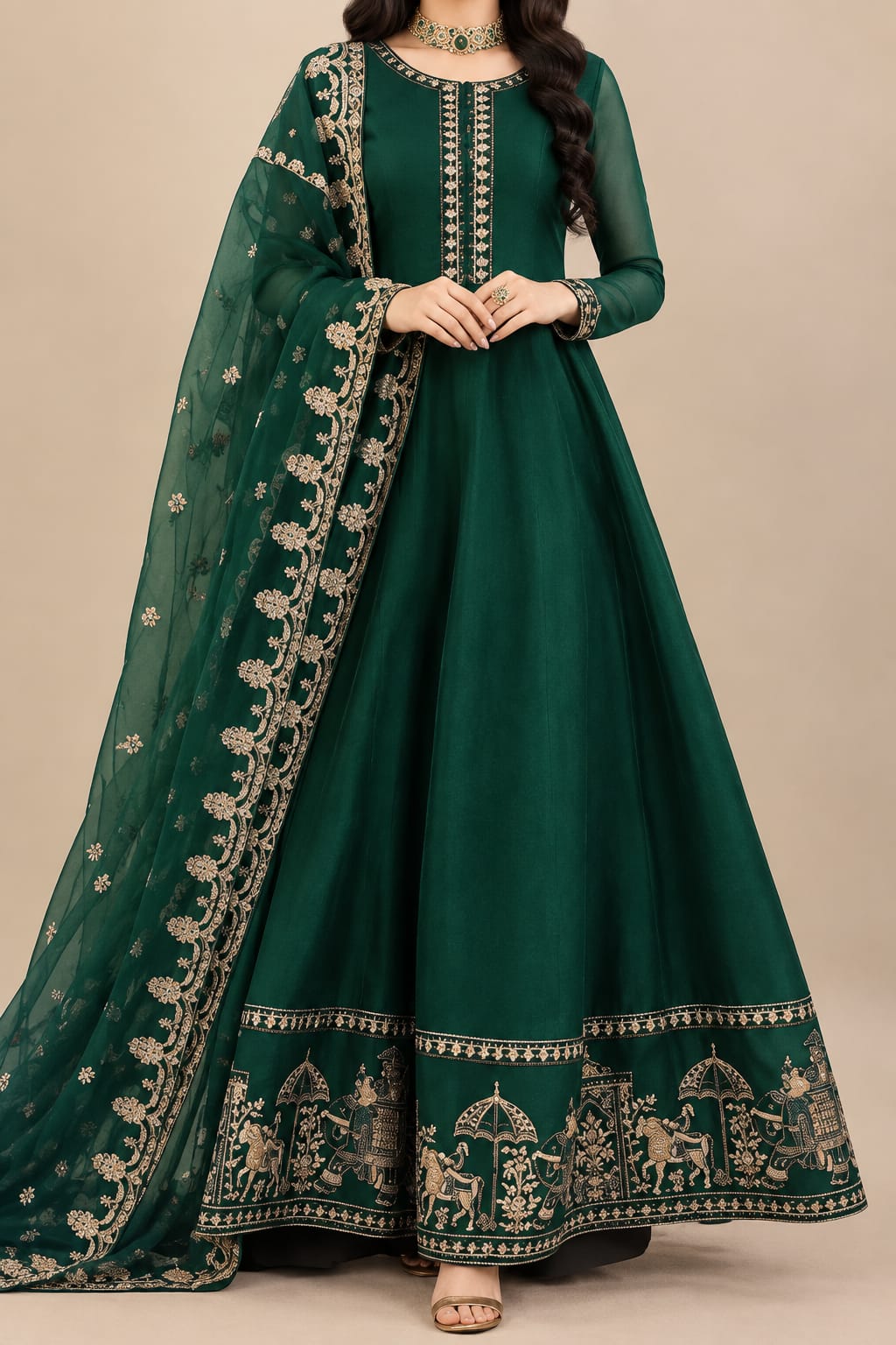 Border Shahi Embroidery Green 3pcs Set